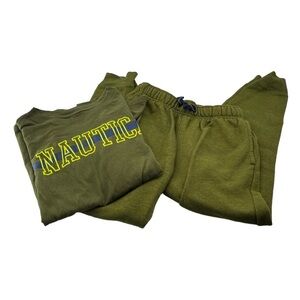 Boys Winter Outfit Tee Shirt Long Sleeve Nautica Sweatpants Green Size 10/12